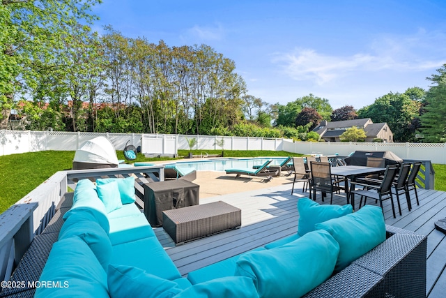 16 Bridle Dr, West Long Branch, NJ 07764 - view of patio with an outdoor living space, a fenced backyard, outdoor dining space, and a deck