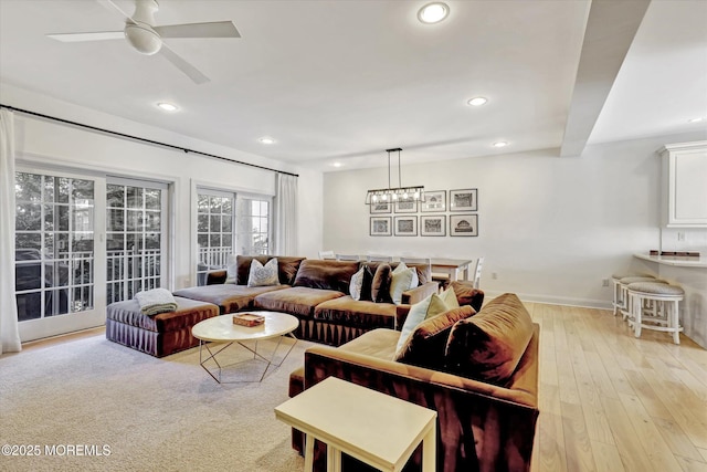 6 Tower Rd, Long Branch, NJ 07740 - living area with recessed lighting, light wood-style floors, a ceiling fan, and baseboards