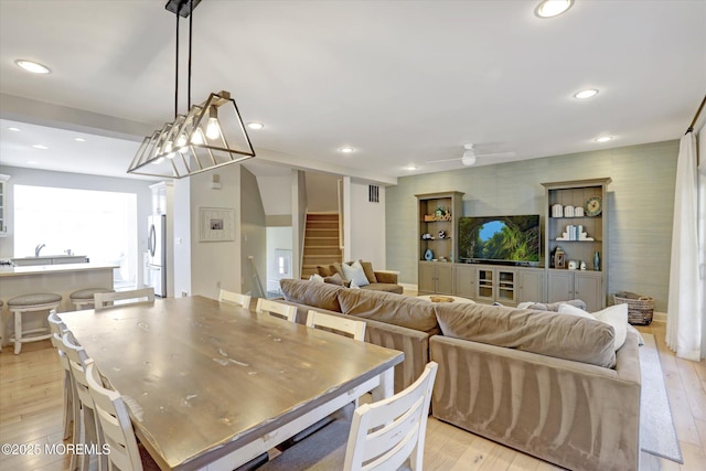 6 Tower Rd, Long Branch, NJ 07740 - dining room with stairs, light wood-style floors, and recessed lighting