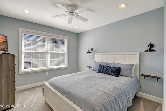 6 Tower Rd, Long Branch, NJ 07740 - bedroom with light carpet, baseboards, recessed lighting, and a ceiling fan