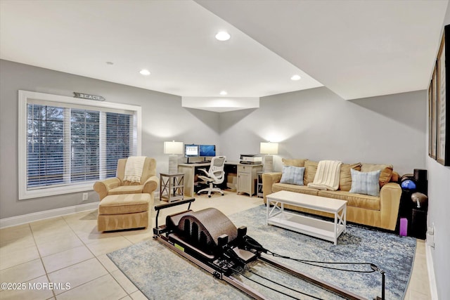 6 Tower Rd, Long Branch, NJ 07740 - living room featuring light tile patterned flooring, a desk, baseboards, and recessed lighting