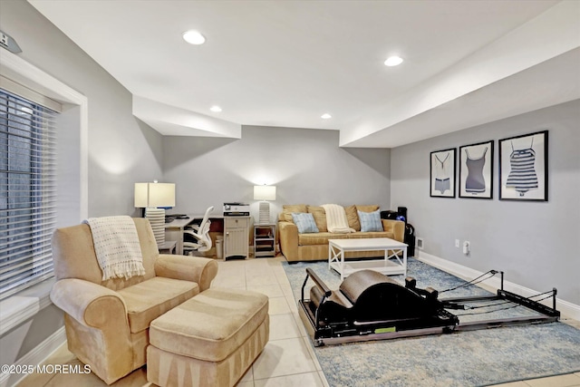 6 Tower Rd, Long Branch, NJ 07740 - living room with recessed lighting, light tile patterned flooring, and baseboards