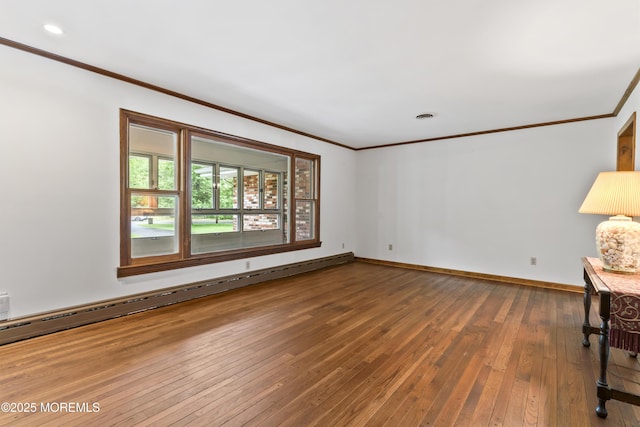 205 Edgemere Dr, Toms River, NJ 08755 - empty room featuring ornamental molding, a baseboard radiator, hardwood / wood-style floors, baseboards, and recessed lighting
