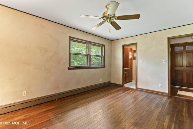 205 Edgemere Dr, Toms River, NJ 08755 - unfurnished bedroom with a baseboard heating unit, hardwood / wood-style floors, baseboards, and ceiling fan