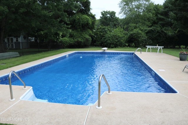 205 Edgemere Dr, Toms River, NJ 08755 - outdoor pool with a patio, a yard, and a diving board