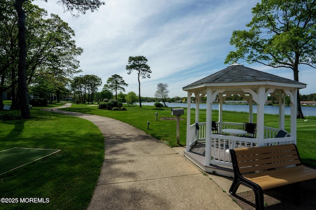 30F Cambridge Ct, Lakewood, NJ 08701 - surrounding community with a gazebo, a water view, and a lawn