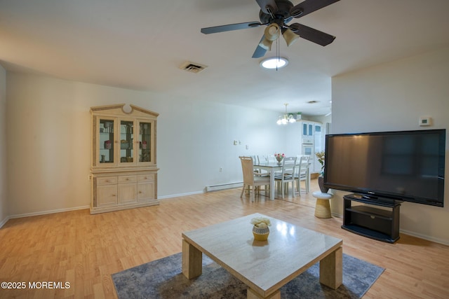 30F Cambridge Ct, Lakewood, NJ 08701 - living area with light wood-style flooring, a ceiling fan, baseboard heating, and baseboards
