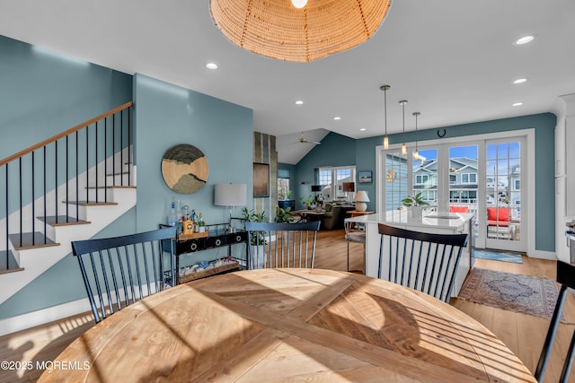 1709 Certainty Dr, Point Pleasant, NJ 08742 - dining space with recessed lighting, wood finished floors, stairway, and lofted ceiling