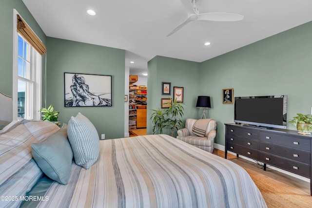 1709 Certainty Dr, Point Pleasant, NJ 08742 - bedroom with a spacious closet, wood finished floors, recessed lighting, a ceiling fan, and a closet