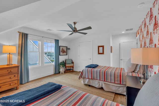 1709 Certainty Dr, Point Pleasant, NJ 08742 - bedroom with wood finished floors, baseboards, vaulted ceiling, a ceiling fan, and recessed lighting
