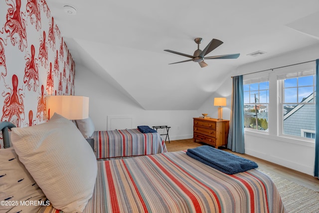 1709 Certainty Dr, Point Pleasant, NJ 08742 - bedroom featuring lofted ceiling, wood finished floors, baseboards, and a ceiling fan