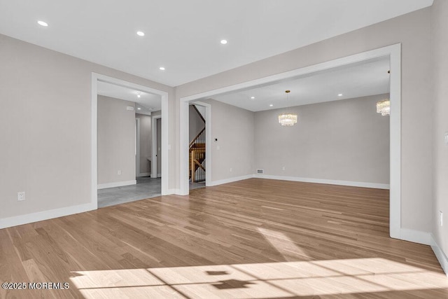 14 Blue River Way, Lakewood, NJ 08701 - unfurnished living room featuring stairs, light wood-style flooring, recessed lighting, and baseboards