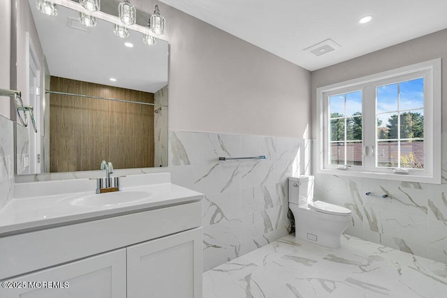 14 Blue River Way, Lakewood, NJ 08701 - full bathroom featuring tile walls, recessed lighting, toilet, vanity, and marble finish floors
