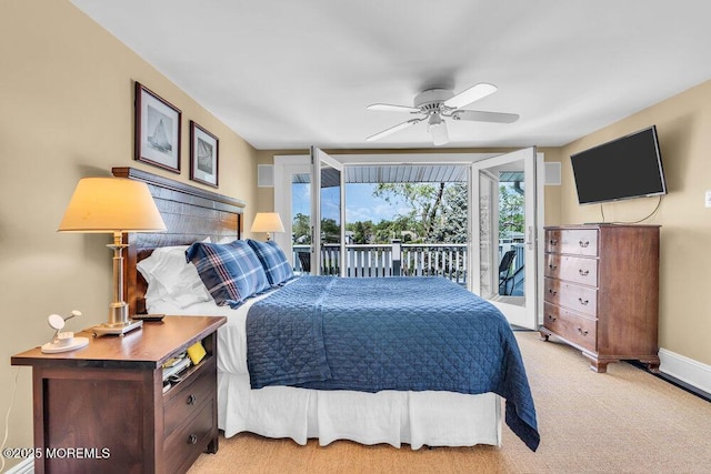 7 Sunset Dr, Asbury Park, NJ 07712 - bedroom with access to outside, light colored carpet, baseboards, and a ceiling fan