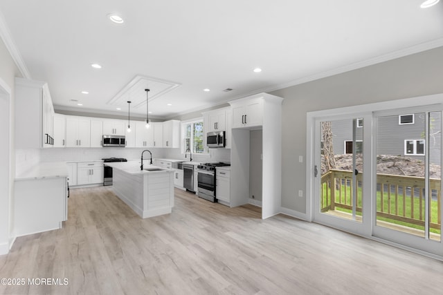 1808 2nd Ave, Toms River, NJ 08757 - kitchen featuring appliances with stainless steel finishes, crown molding, decorative backsplash, a sink, and white cabinets