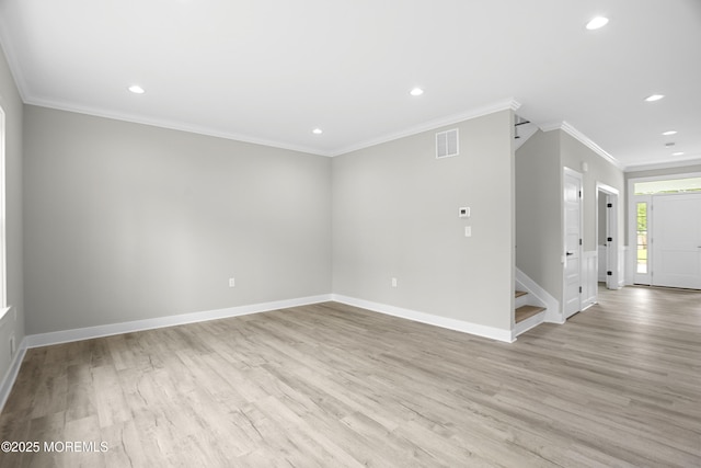 1808 2nd Ave, Toms River, NJ 08757 - spare room featuring light wood finished floors, baseboards, crown molding, recessed lighting, and stairs