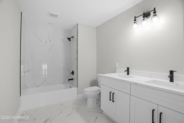1808 2nd Ave, Toms River, NJ 08757 - bathroom featuring marble look tile flooring, toilet, washtub / shower combination, and double vanity