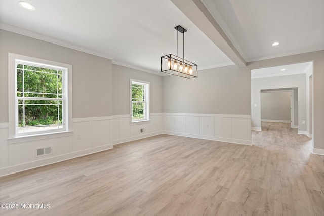 1808 2nd Ave, Toms River, NJ 08757 - spare room featuring ornamental molding, light wood-type flooring, a wainscoted wall, recessed lighting, and a chandelier