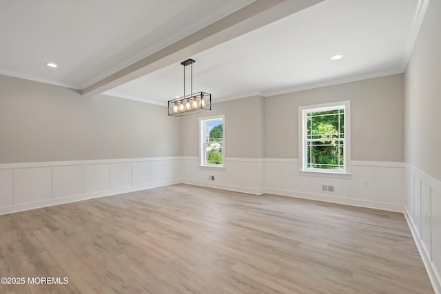 1808 2nd Ave, Toms River, NJ 08757 - empty room featuring ornamental molding, a wainscoted wall, light wood-style floors, a chandelier, and recessed lighting