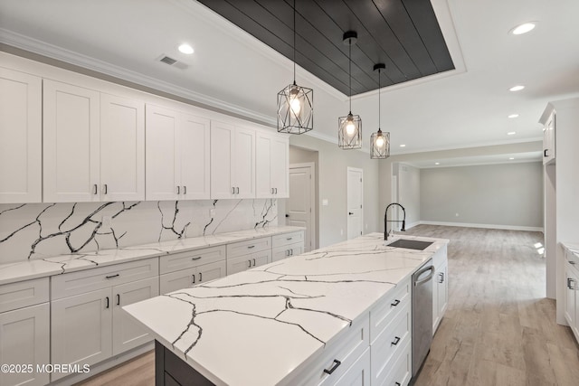 1808 2nd Ave, Toms River, NJ 08757 - kitchen with dishwasher, ornamental molding, white cabinets, tasteful backsplash, and recessed lighting
