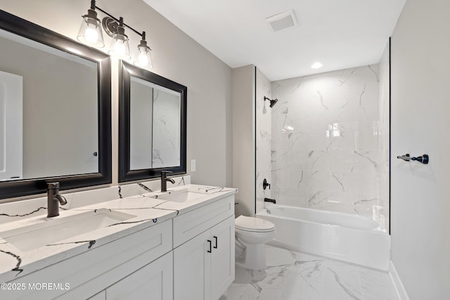 1808 2nd Ave, Toms River, NJ 08757 - full bathroom with marble finish flooring, double vanity, tub / shower combination, and recessed lighting