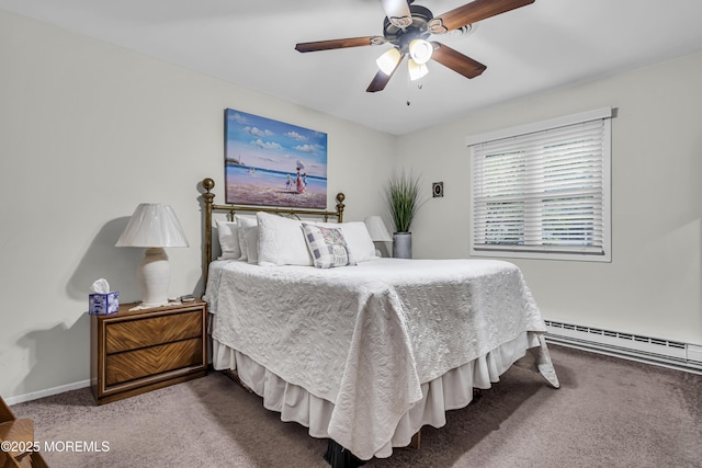 2 Oregon Dr Unit A, Whiting, NJ 08759 - carpeted bedroom featuring a baseboard radiator, baseboards, and a ceiling fan