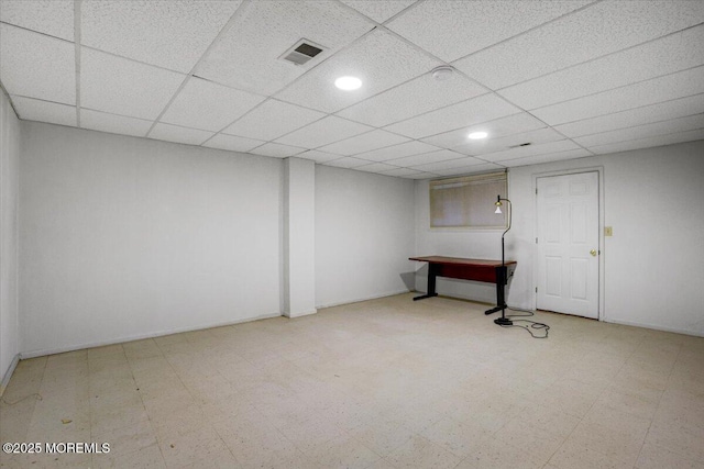 48 Joseph St, Manalapan, NJ 07726 - finished below grade area with a drop ceiling, recessed lighting, and tile patterned floors