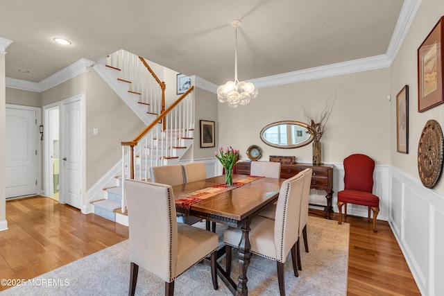11 Aspen Ln, Tinton Falls, NJ 07724 - dining area with stairway, crown molding, a chandelier, light wood finished floors, and recessed lighting