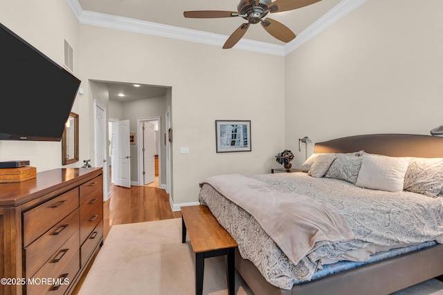 11 Aspen Ln, Tinton Falls, NJ 07724 - bedroom with light wood-style floors, ornamental molding, baseboards, recessed lighting, and a ceiling fan