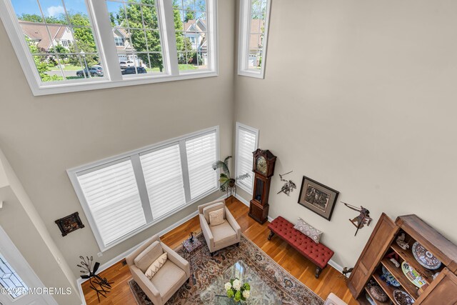 11 Aspen Ln, Tinton Falls, NJ 07724 - living area with a high ceiling, wood finished floors, and baseboards