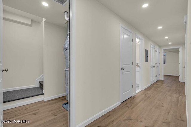25 Blue River Way, Lakewood, NJ 08701 - corridor featuring wood finished floors, baseboards, recessed lighting, and stairs