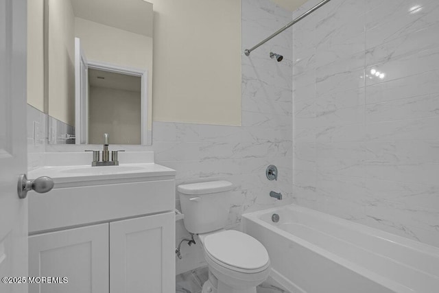 25 Blue River Way, Lakewood, NJ 08701 - bathroom with marble finish floors, toilet, vanity,  shower combination, and wainscoting