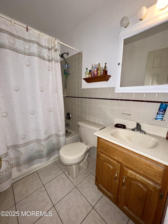 1595 Forge Pond Rd, Brick, NJ 08724 - full bath featuring vanity, tile patterned floors, toilet, shower / tub combo, and tile walls