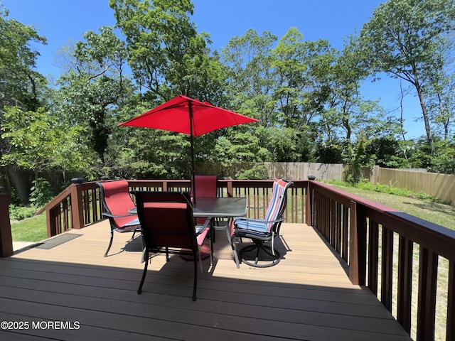 1595 Forge Pond Rd, Brick, NJ 08724 - wooden deck with a fenced backyard and outdoor dining area