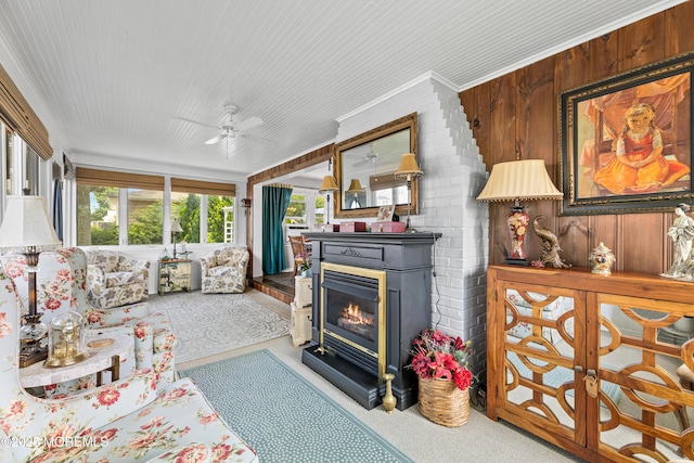 129 Foster Rd, Toms River, NJ 08753 - carpeted living area featuring ceiling fan and a glass covered fireplace