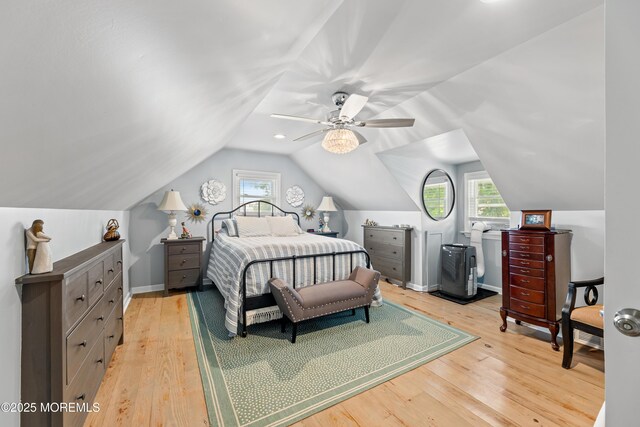 129 Foster Rd, Toms River, NJ 08753 - bedroom featuring multiple windows, light wood-style floors, ceiling fan, and lofted ceiling