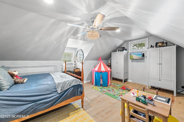 129 Foster Rd, Toms River, NJ 08753 - bedroom with light wood-style flooring, lofted ceiling, and ceiling fan