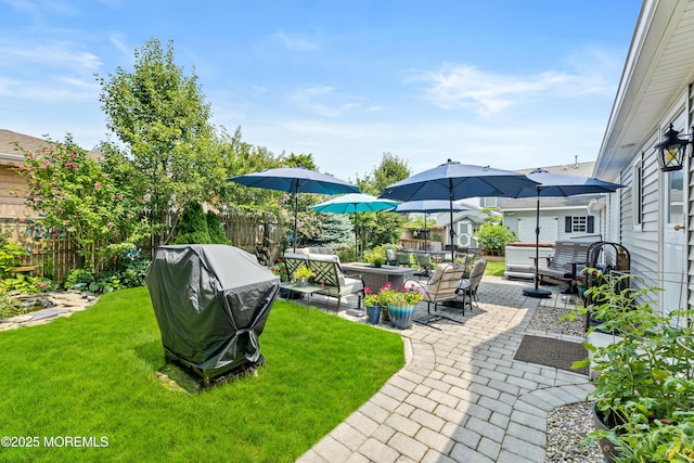 129 Foster Rd, Toms River, NJ 08753 - view of yard with a patio area, a hot tub, and an outdoor living space