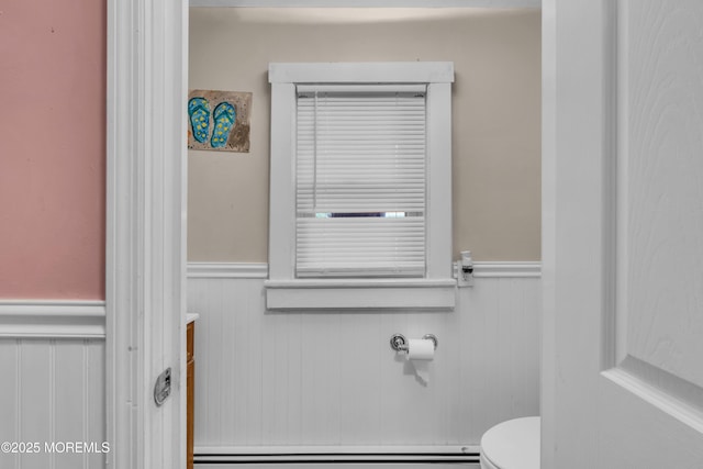 25 Union Ave, Freehold, NJ 07728 - bathroom with a wainscoted wall, toilet, and a baseboard radiator