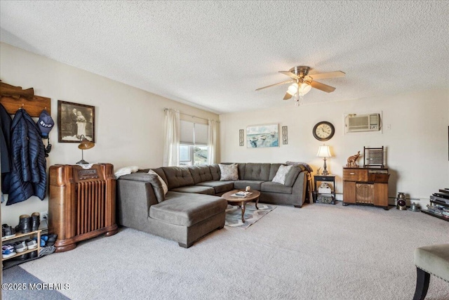 19 Acapulco Dr, Brick, NJ 08723 - carpeted living area featuring a wall mounted AC, a ceiling fan, and a textured ceiling