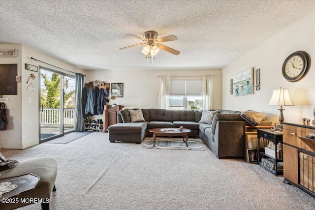 19 Acapulco Dr, Brick, NJ 08723 - living room featuring carpet, a ceiling fan, and a textured ceiling