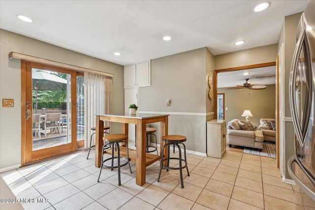 19 Meadowbrook Ln, Freehold, NJ 07728 - dining area with recessed lighting, light tile patterned floors, a ceiling fan, and baseboards