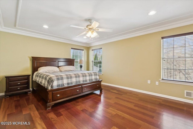 34 Crescent Rd, Old Bridge, NJ 08857 - bedroom featuring wood finished floors, ornamental molding, baseboards, ceiling fan, and recessed lighting