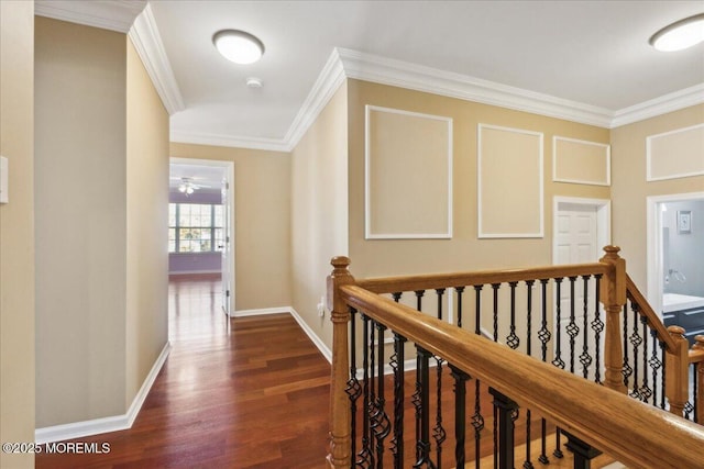 34 Crescent Rd, Old Bridge, NJ 08857 - hall featuring an upstairs landing, crown molding, dark wood-style flooring, and baseboards
