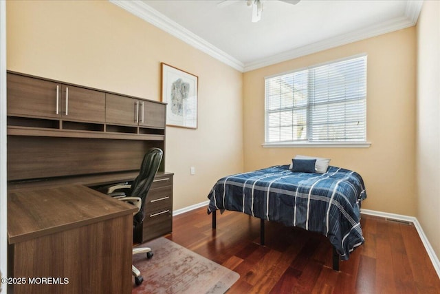 34 Crescent Rd, Old Bridge, NJ 08857 - bedroom with baseboards, dark wood-style flooring, ornamental molding, and a desk