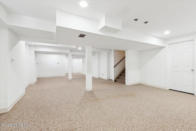 34 Crescent Rd, Old Bridge, NJ 08857 - finished basement with light carpet, recessed lighting, stairs, and baseboards