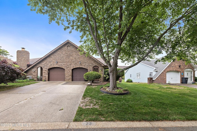 22 Fir Rd Unit 25, Manahawkin, NJ 08050 - view of front facade featuring brick siding, a garage, a front lawn, and concrete driveway