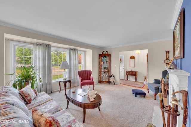 1223 Clover Rd, Brick, NJ 08724 - living room with light colored carpet and ornamental molding
