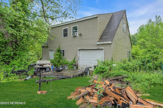 211 Long Swamp Rd, New Egypt, NJ 08533 - back of house featuring a yard, roof with shingles, cooling unit, and a deck