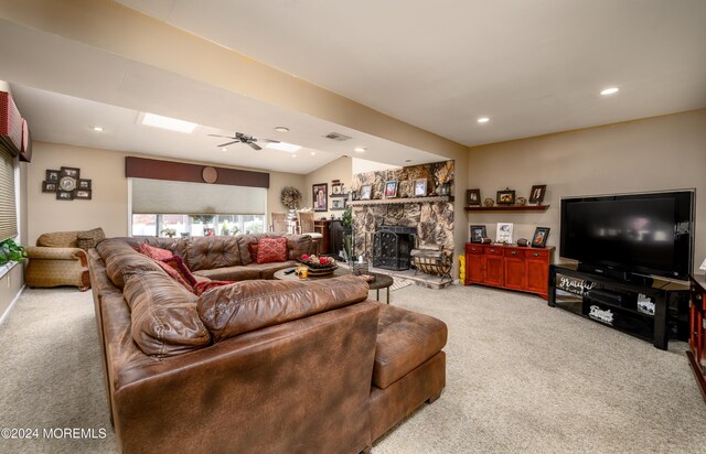 3 Romero Ct, Monroe, NJ 08831 - living area with light carpet, a fireplace, recessed lighting, and ceiling fan